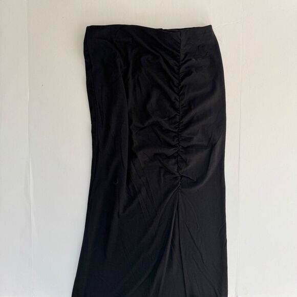 Modern Citizen Black Kiki Ruched Side-Slit Midi Skirt Size Large NWOT - Picture 2 of 6